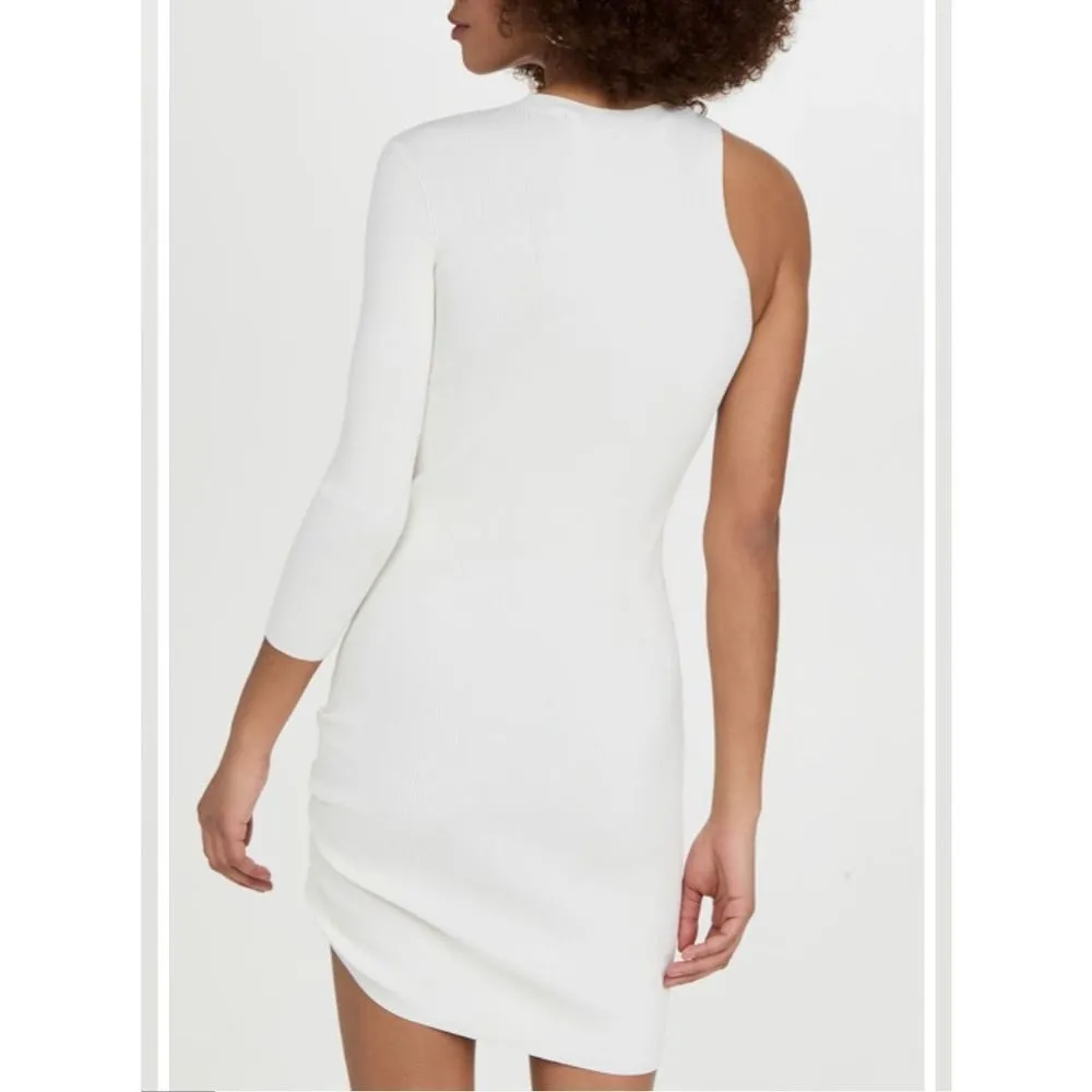 IRO Aurora white one sleeve ribbed bodycon mini dress size xxs - Image 2