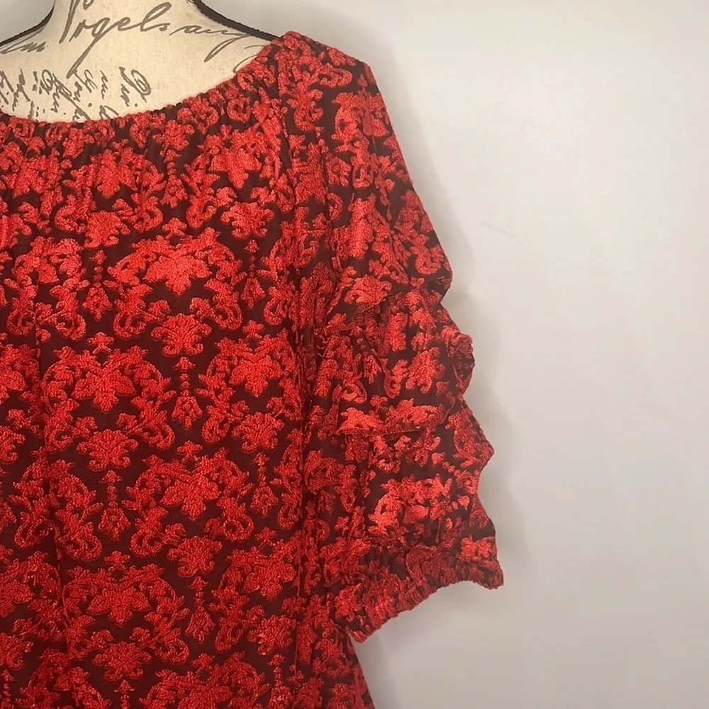 Coco Bianco on or off shoulder puff sleeve top textured jacquard L - Image 2