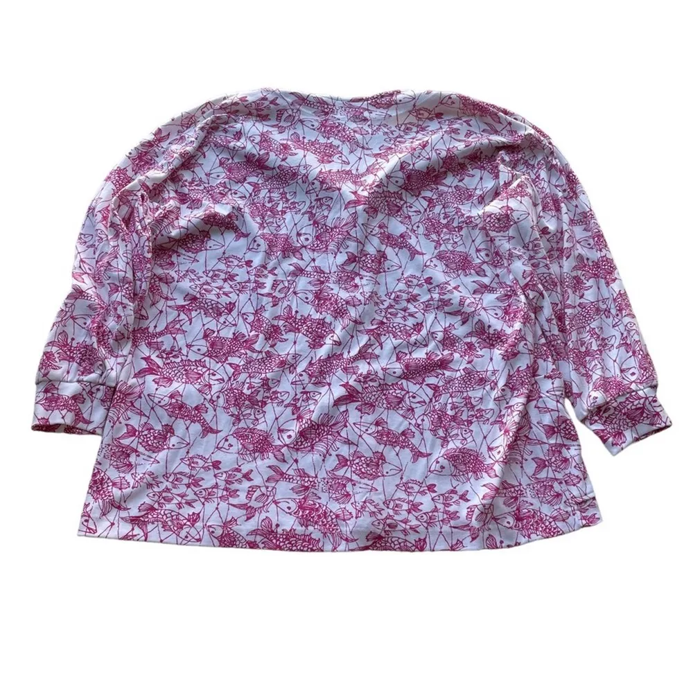 Key West Hand Print Fashions Cardigan Jacket White Pink XLarge Koi Fish Rare Size XL - Image 9