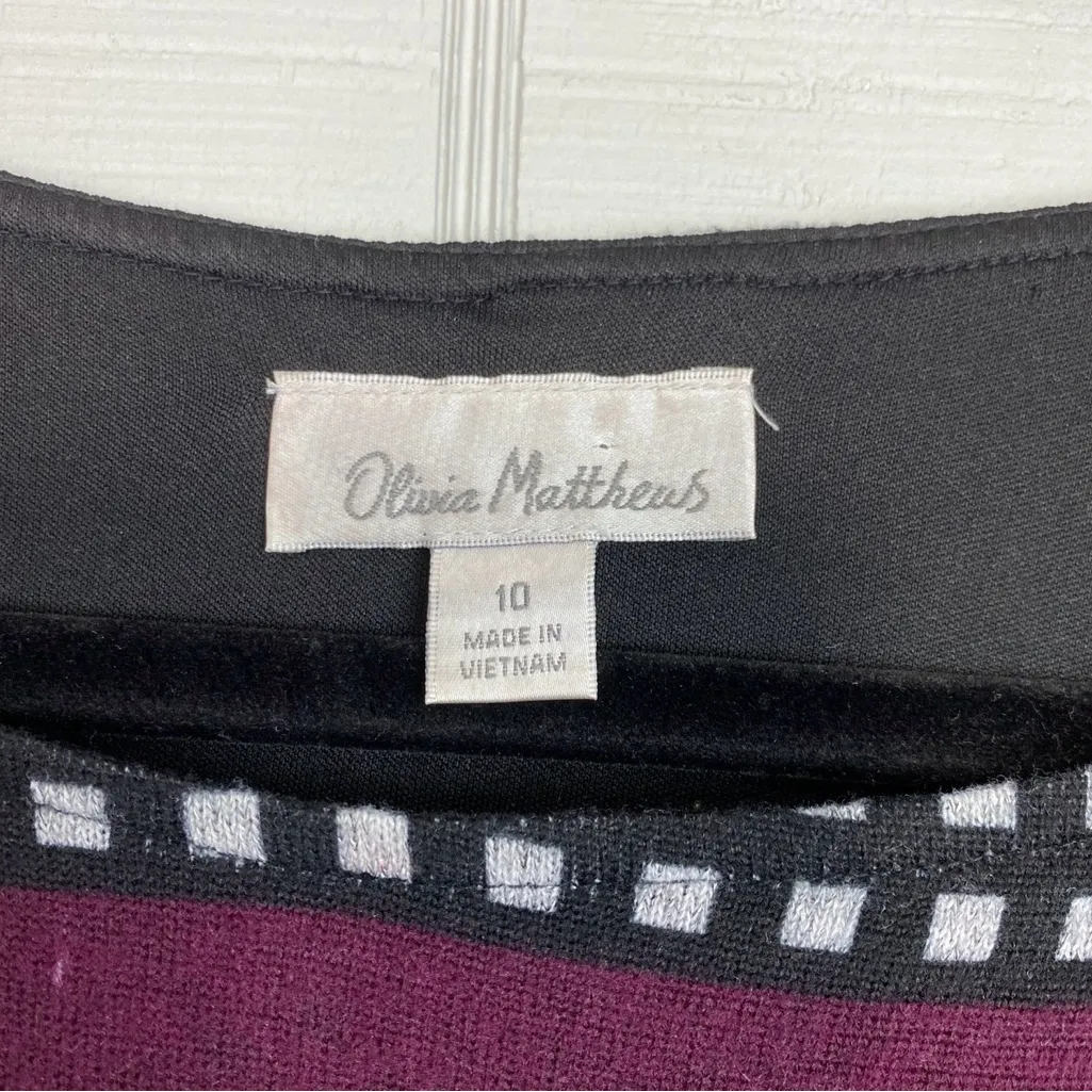 Olivia Matthews Abstract Geometric Colorblock Sweater Dress Button Cutout Belted - Image 6