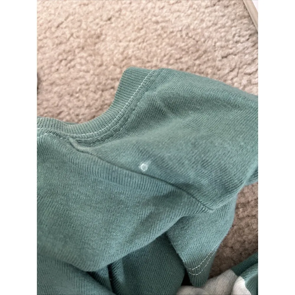 Ellemenno 90s Green Stripe Acid Wash V neck Cotton Top Tee made in USA Large - Image 6