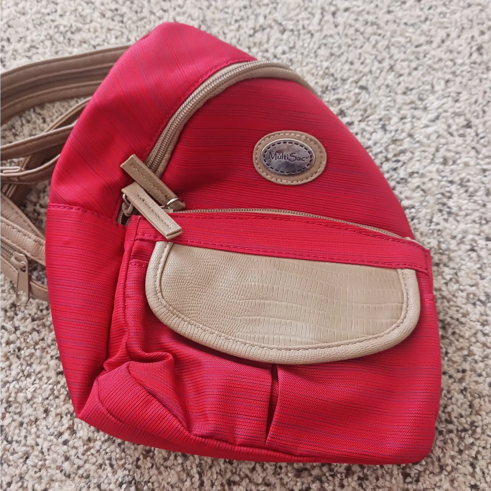 Multisac Convertible Backpack Sling Bag Purse Red Small Jamie EUC - Image 6