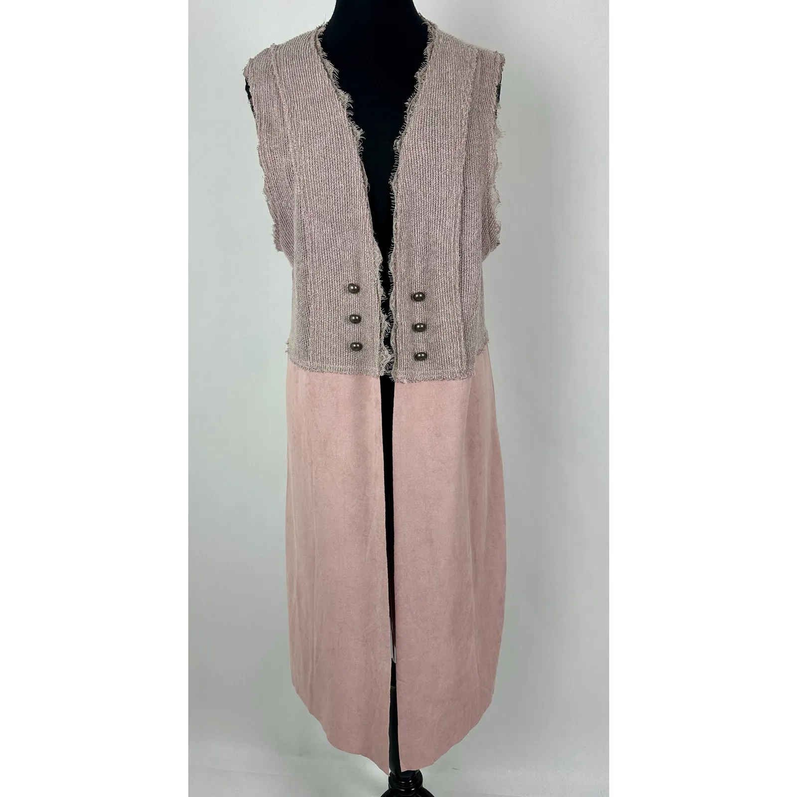 Vocal Size Large Vest Duster Dusty Rose Pink Faux Suede Western Indie Regency - Image 5