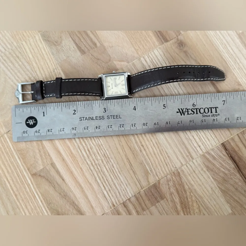 Bulova Ladies Luxury Watch Square Cream Dial Leather Strap New Battery - Image 12