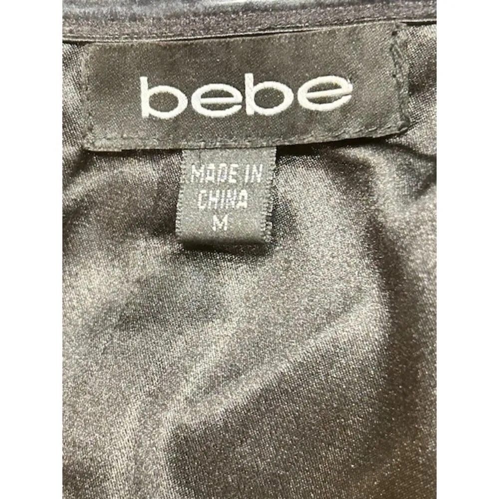 Bebe Black Satin Panel Bodycon Mini Dress with Embellished Halter Neck – Size M - Image 4