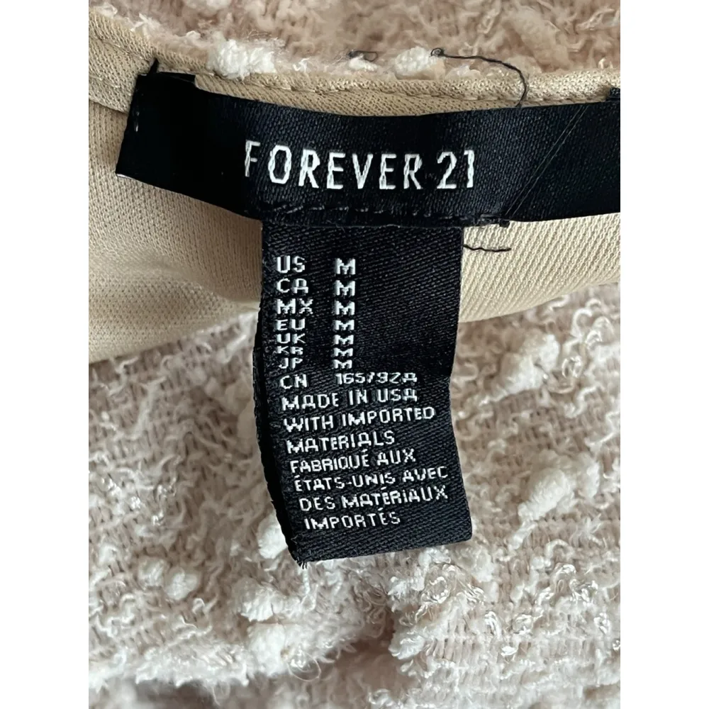 Forever 21 Dress Womens M Beige 3/4 Sleeve Mini Body Con Dress Sequin Sparkle - Image 6