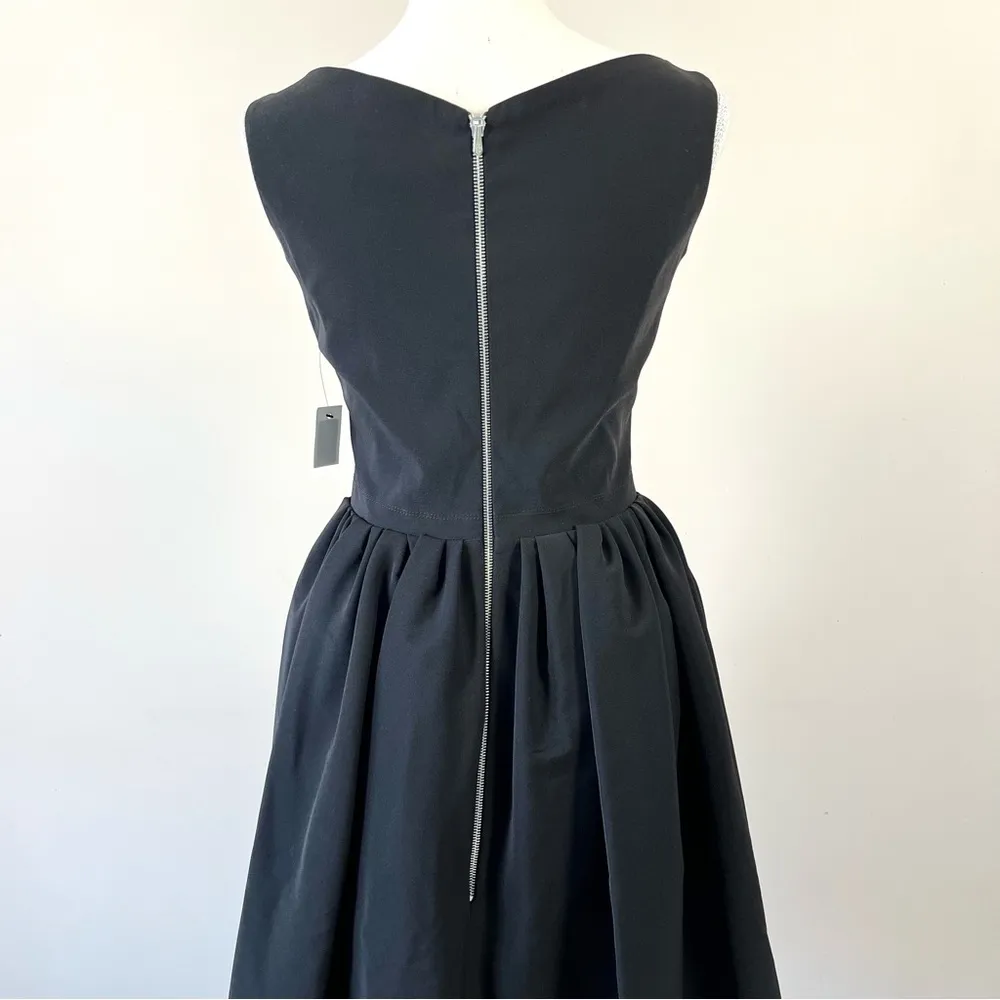 Black Plunge Neck Stretch Ted Satin Flo Dress Medium - Image 7