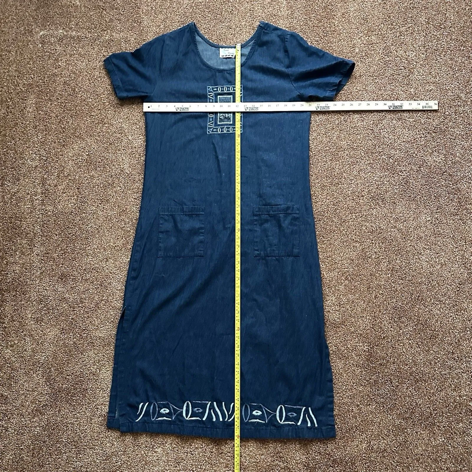 Foot Prints Maxi Dress Size Lg Denim Embroidered Lagen Beachy Blue - Image 6