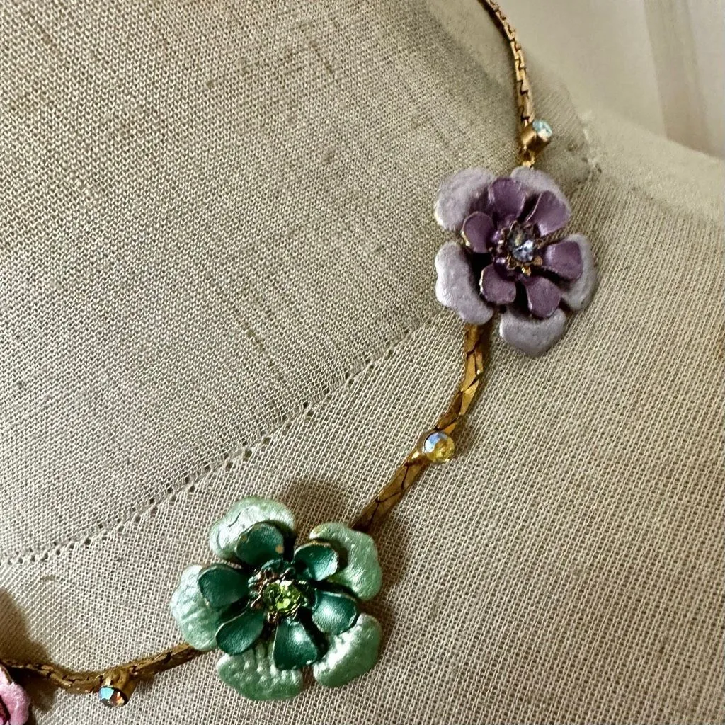Multicolor Enamel Flower Choker Necklace - Image 3