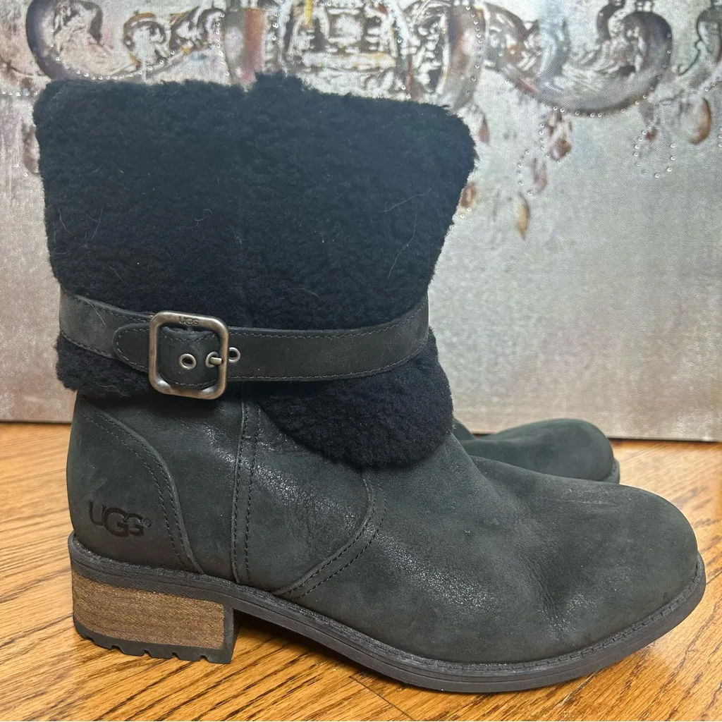 UGG Blayre Shearling Trimmed Suede Black Winter Boots Size 8 - Image 5
