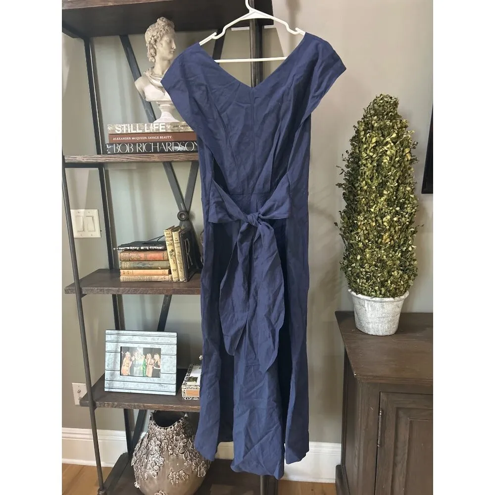 Vince V Neck Tie Back Flutter Sleeve Midi Dress Twilight Blue Womens Size XL - Image 10