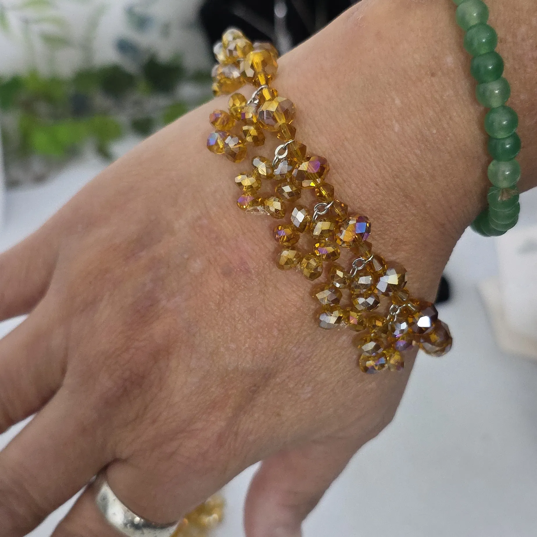 Champagne AB Crystal Bead Necklace Bracelet Earrings Set - Image 7