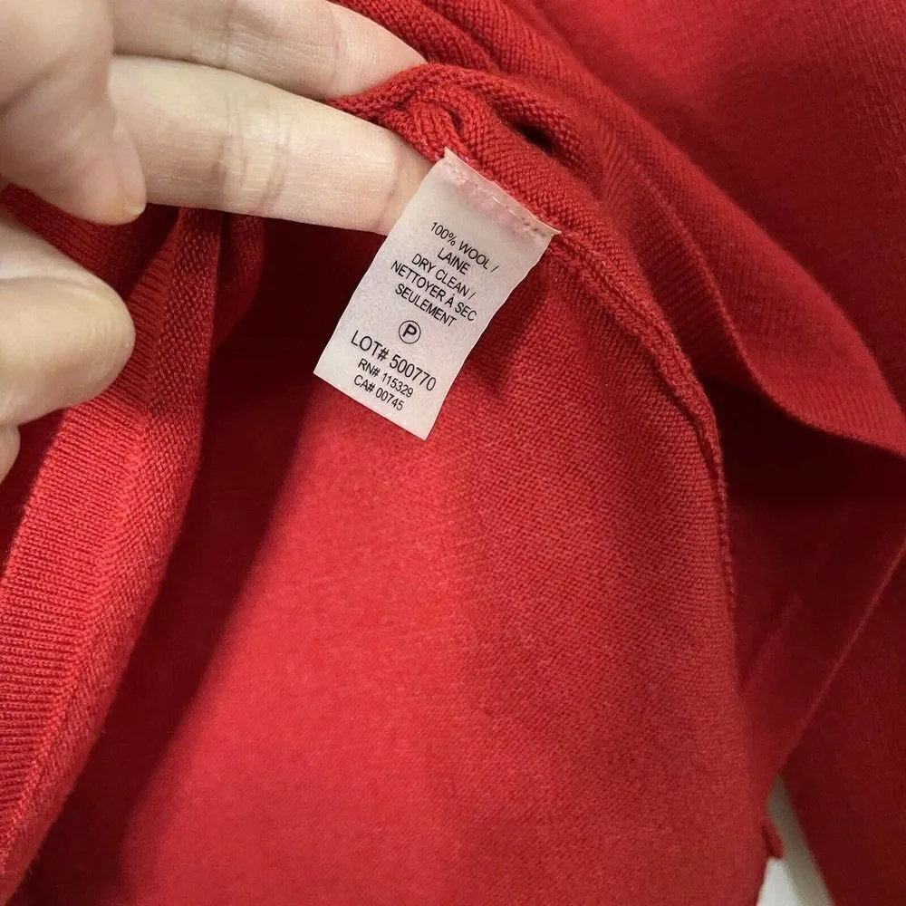 Badgley Mischka Red Wool knit ruffle sleeve detail round neck sweater size small - Image 5