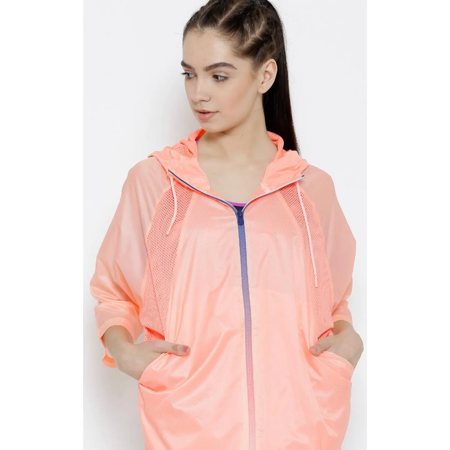 Adidas Neo‎ Studio Womens M Windbreaker Jacket Nectar Peach Full Zip Activewear Pink Size M - Image 2