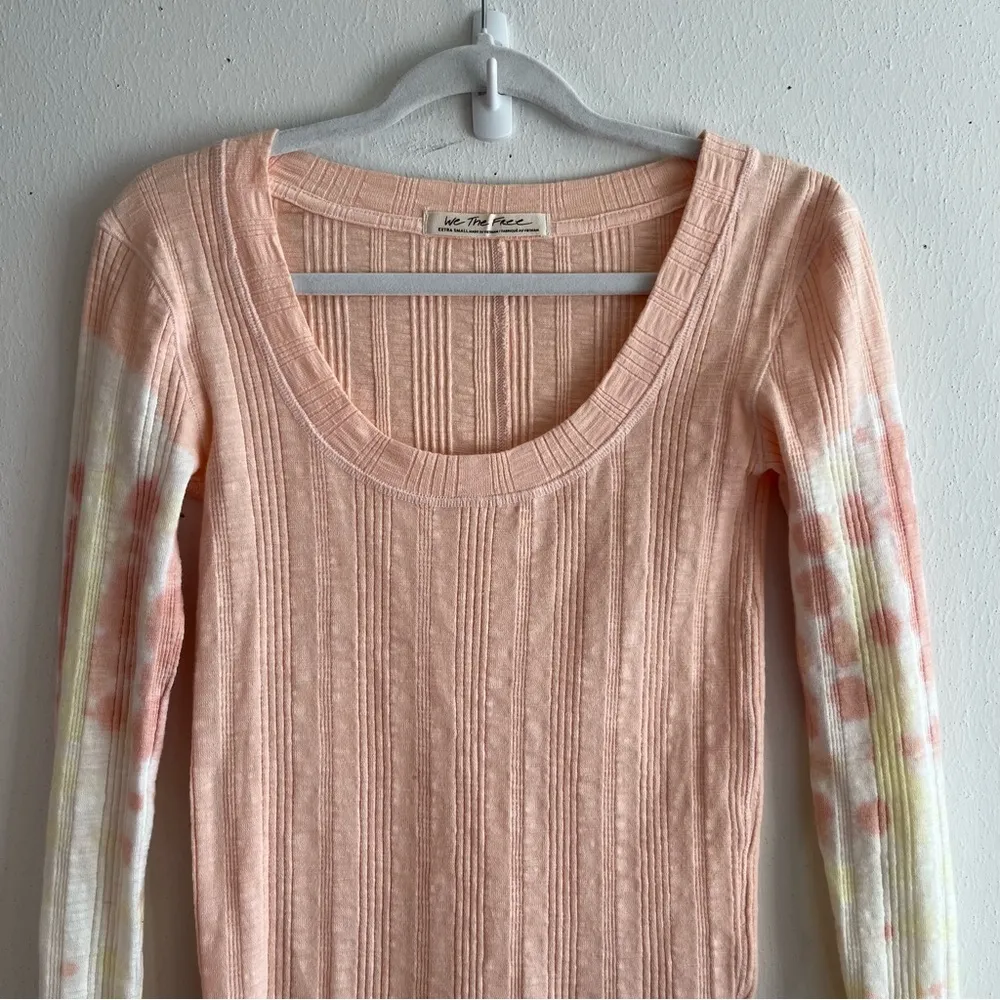 Free People Top We The Free Big Sur Long Sleeve T-Shirt Soft Pink Combo XS GUC - Image 6