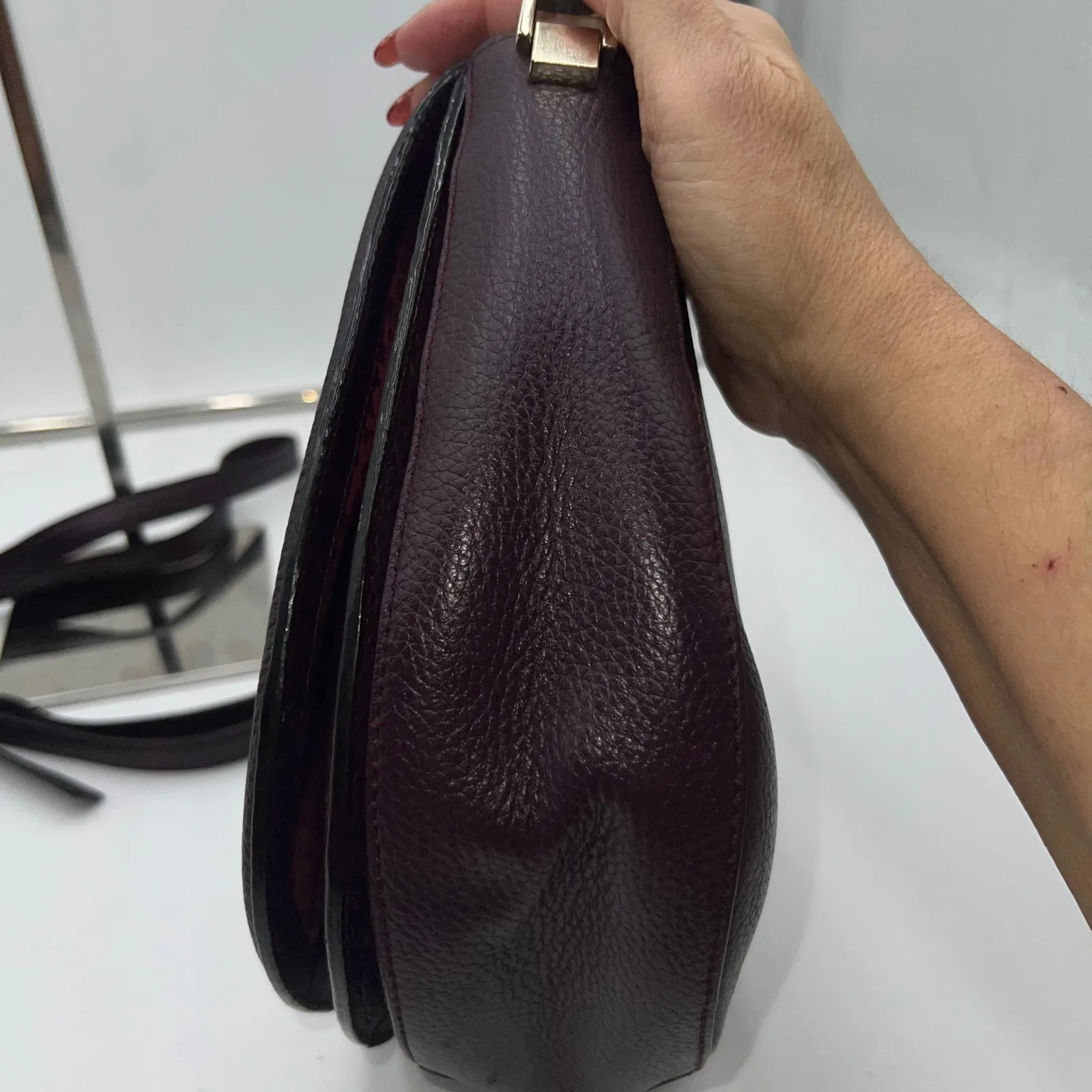 Kate Spade New York Leather Crossbody Saddle Bag Plum Small Purse - Image 5