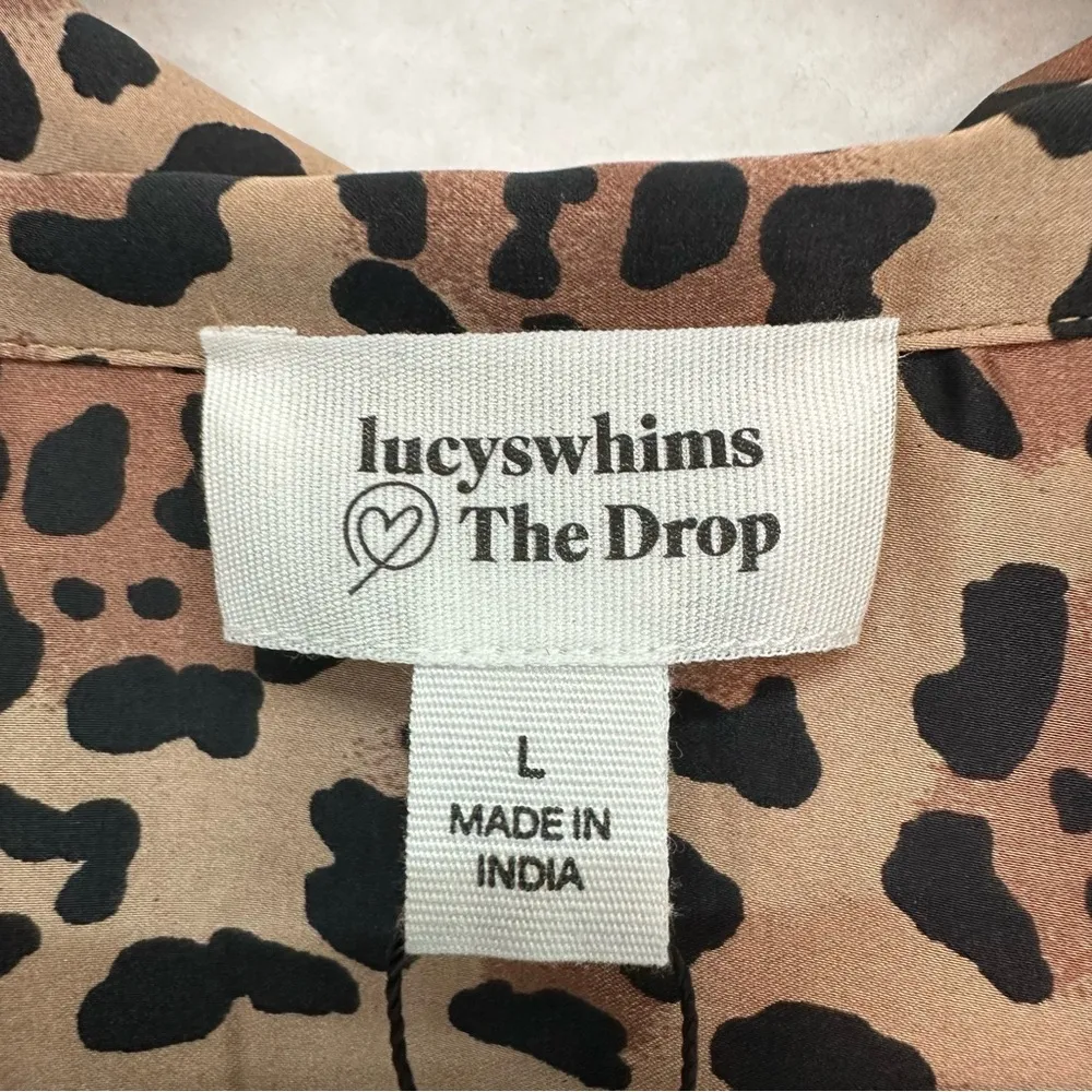NWT Lucy Swhims The Drop Cheetah Print Slip Dress Pajama Shirt Button Up Medium Brown - Image 4