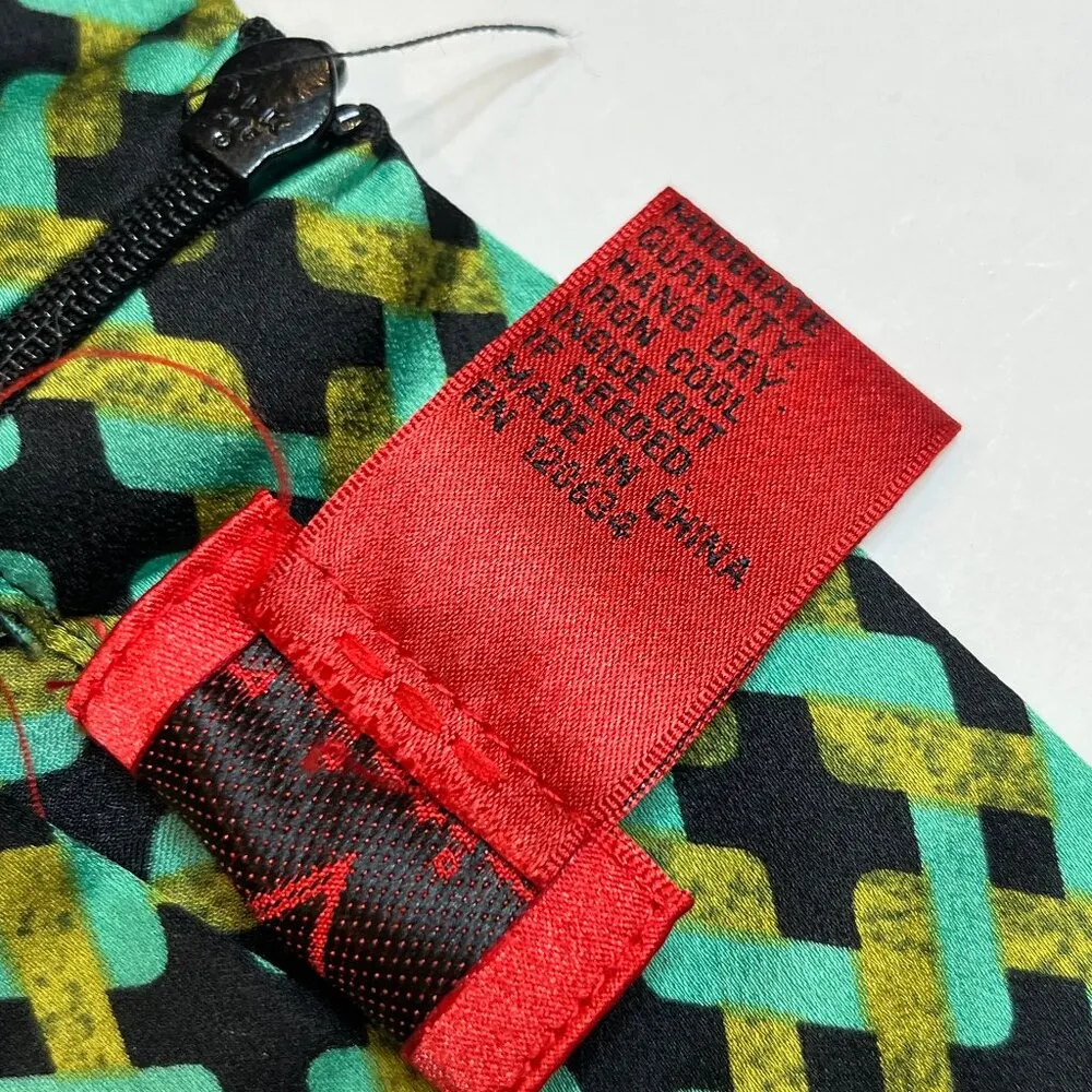 Retro 70s Flare Bell Bottom Pants Green Geometric Print Y2K High Waist Stretch M - Image 12