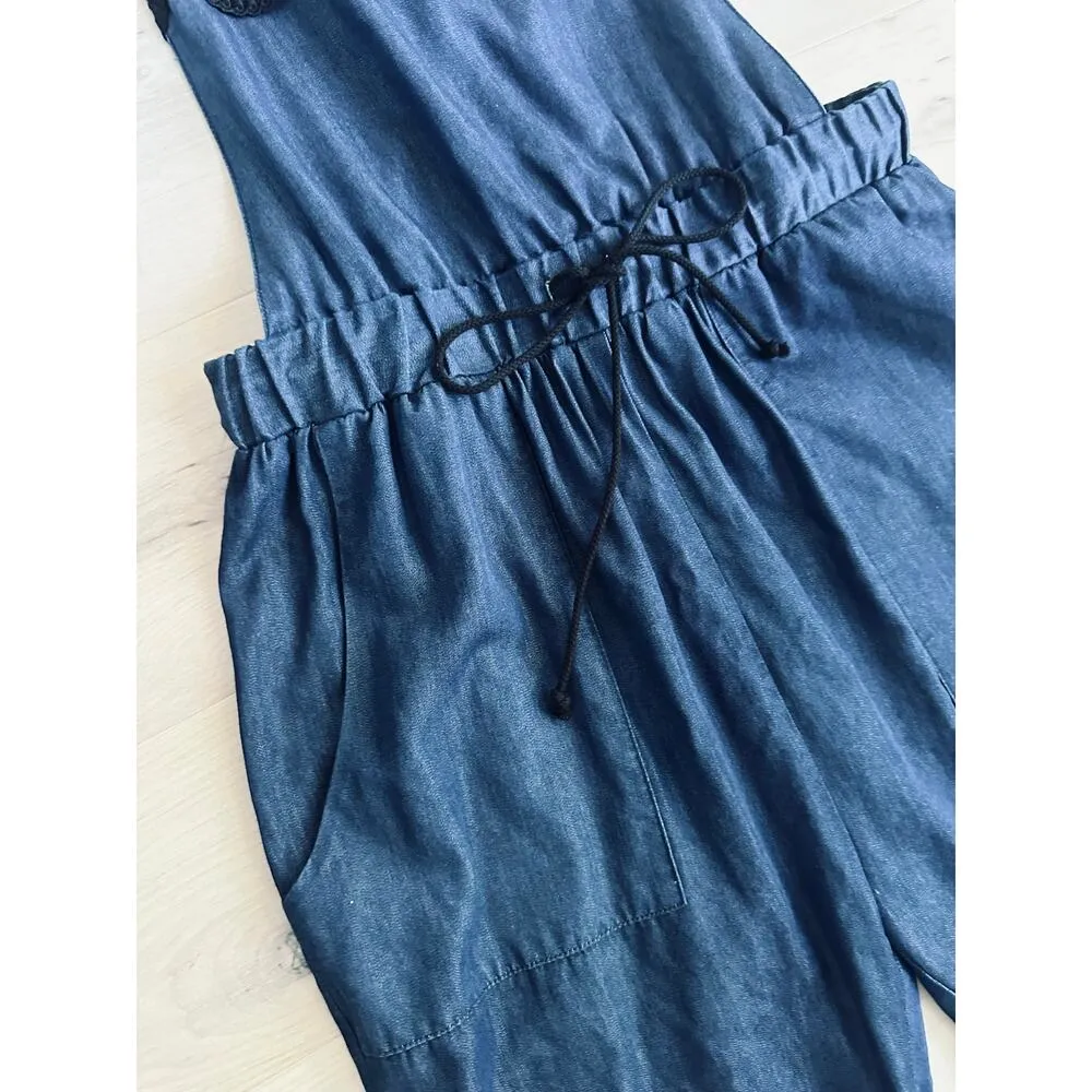 Anna Sui Denim Chambray Overalls Capri Size Small jogger bibs Vintage 90s Era - Image 5