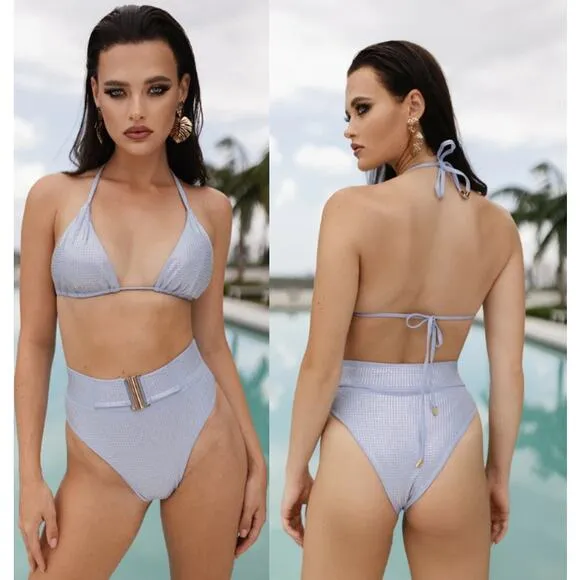 NWT Cioccolato Couture Alina Triangle Top & Bikini Bottom Set Crystal Blue M Size M - Image 2