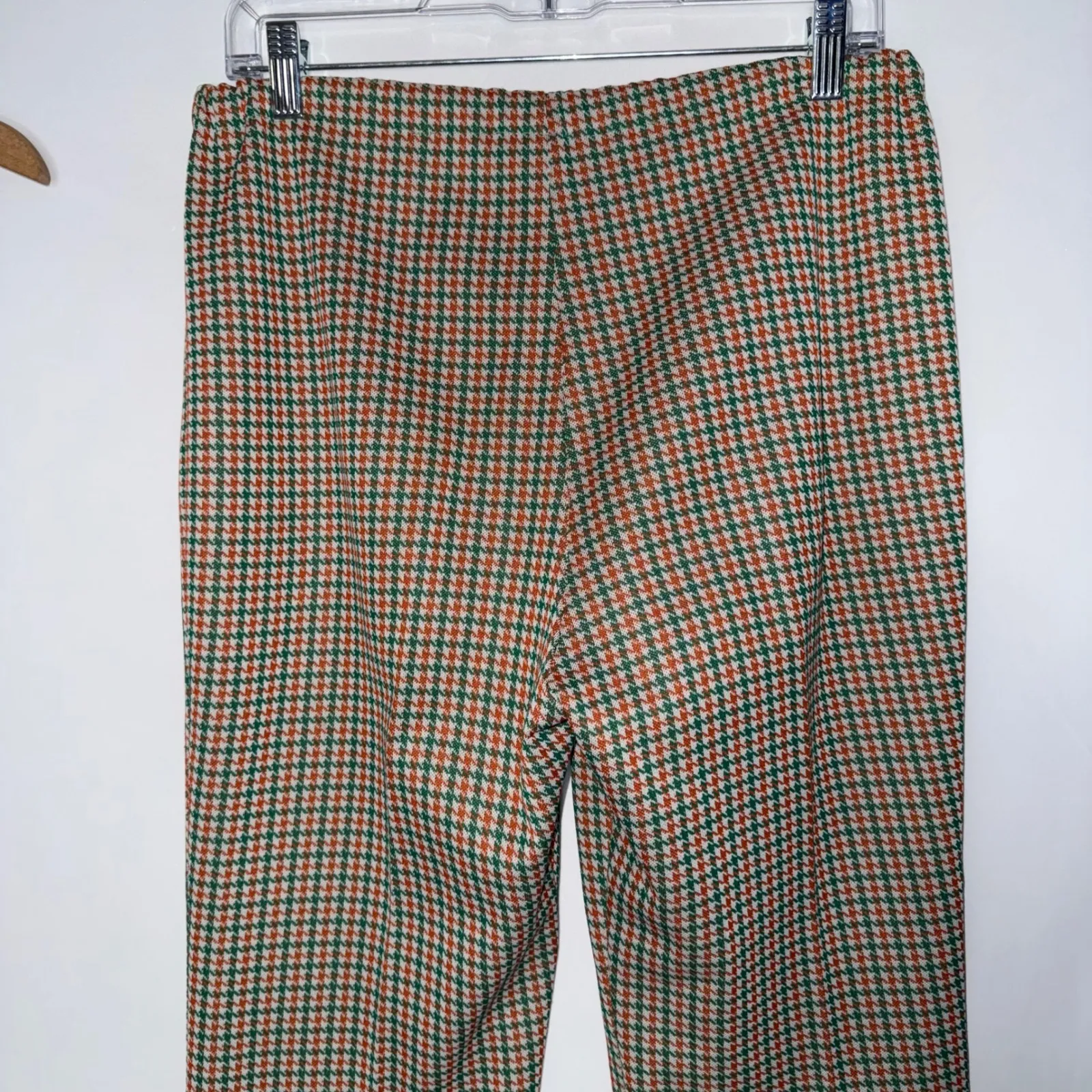 Vintage 70's 2 Pc Houndstooth Marty Gutmacher Pantsuit Orange Green Beige Size L - Image 9