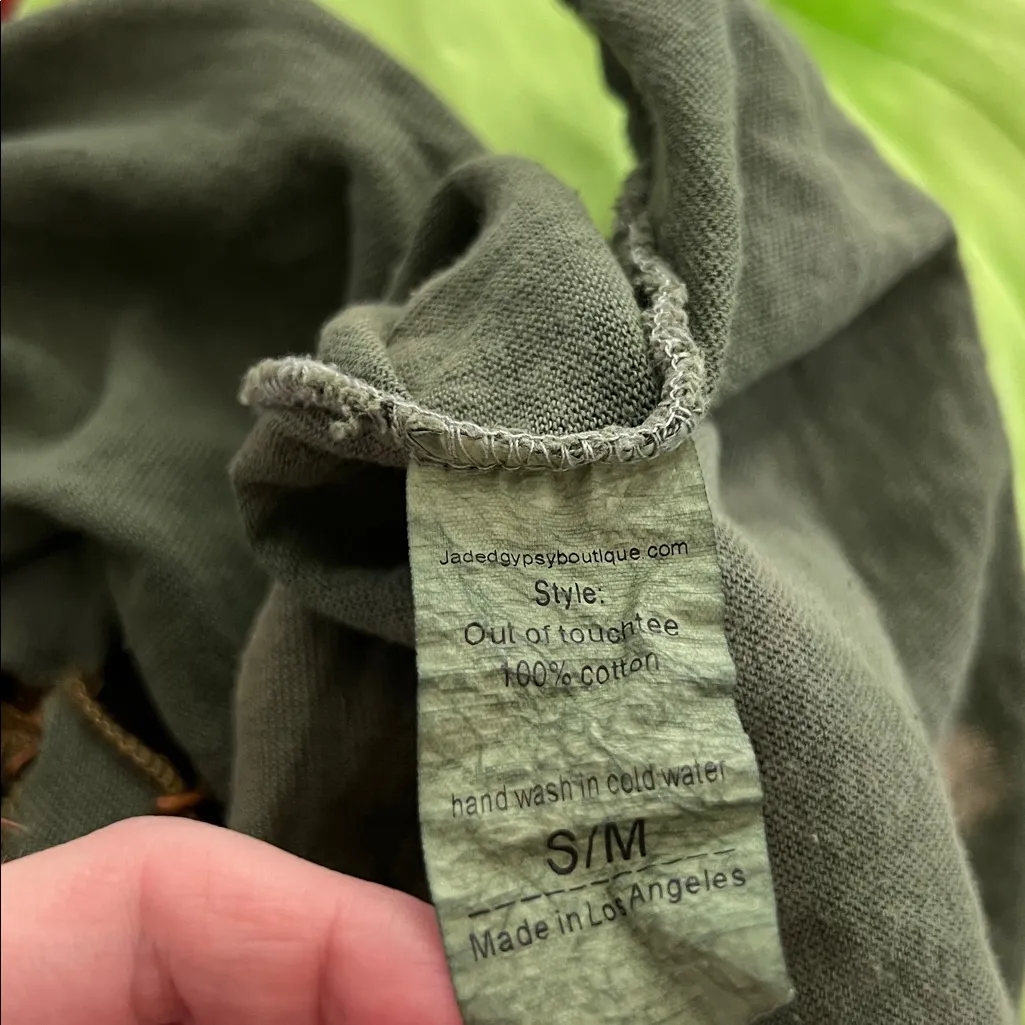 Jaded Gypsy Out Of Touch Green Distressed Tee Size M - Image 5