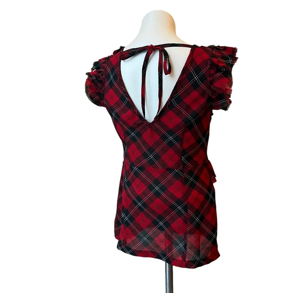 Denim & Supply Ralph Lauren Red Tartan Plaid Ruffle Top Blouse Sleeveless, Sz M - Image 7