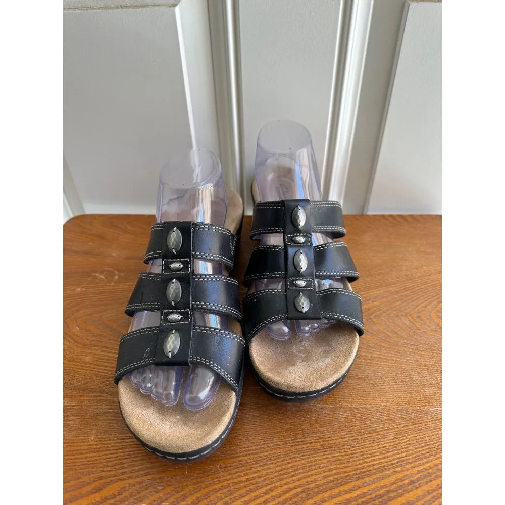 Women's  Collection Textured Leather Slip On Sandals Black Size 10 Sku 299 - Image 4