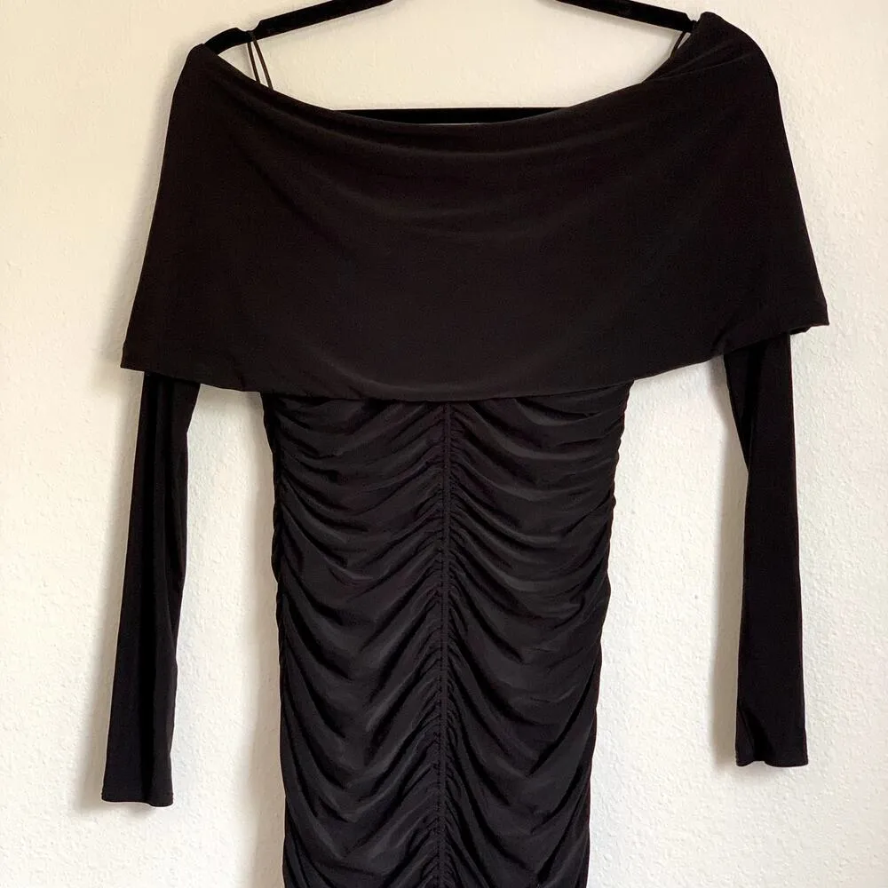NWT Naked Wardrobe The Shoulderless Ruched Midi Dress in Black - Image 6