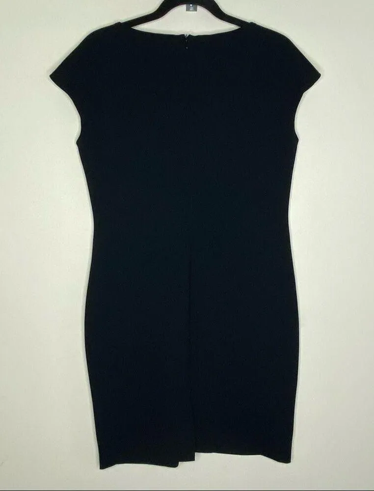 Max Mara Little Black Dress Noir Solid Cap Sleeve Short Cinched Chest Made Italy - Image 6