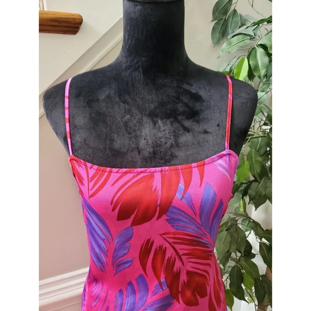 Forever 21 Pink Purple Satin Abstract Leaf Sleeveless Knee Length Dress Large - Image 8