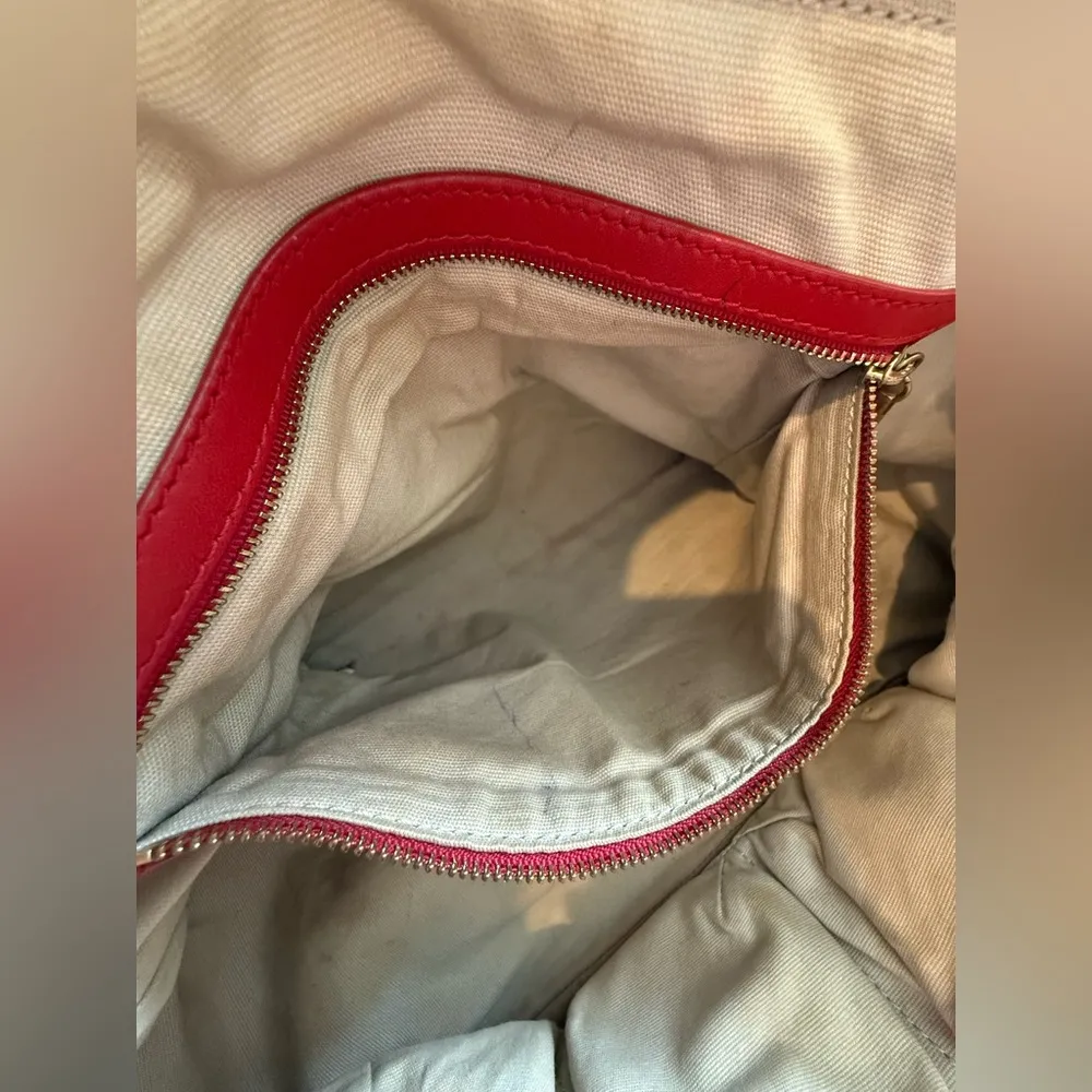 Tory Burch Edye Satchel Purse Shoulder Bag Red Leather Gold Classic Pebbled - Image 11