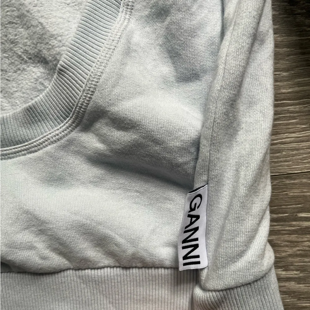 GANNI Light Blue Yellow Flower Long Puff Sleeves Backless Tie Sweatshirt Size M - Image 5