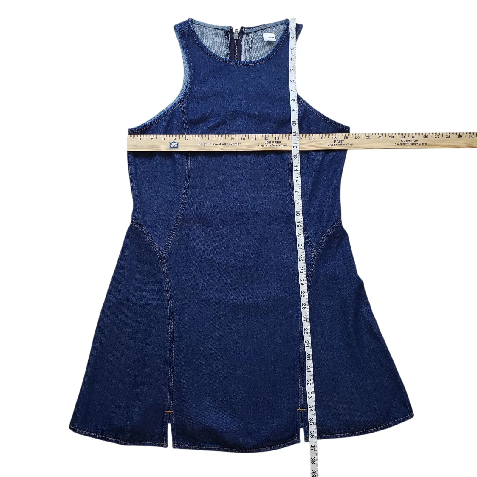 RE/DONE Zip Back lyocell Dress Mini Womens Split Front Large Denim Western - Image 7