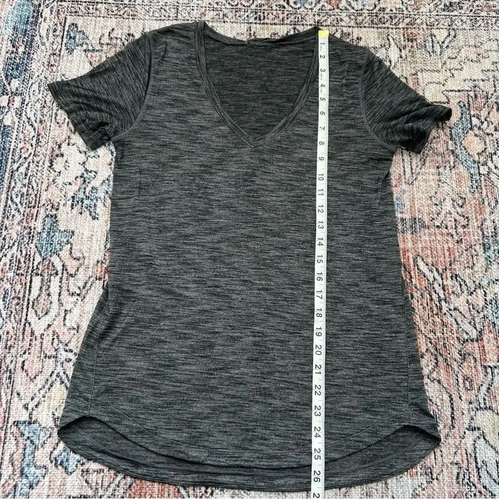 Lululemon What the Sport Short Sleeve V-Neck Tee Heathered Black & Grey Small - Image 11