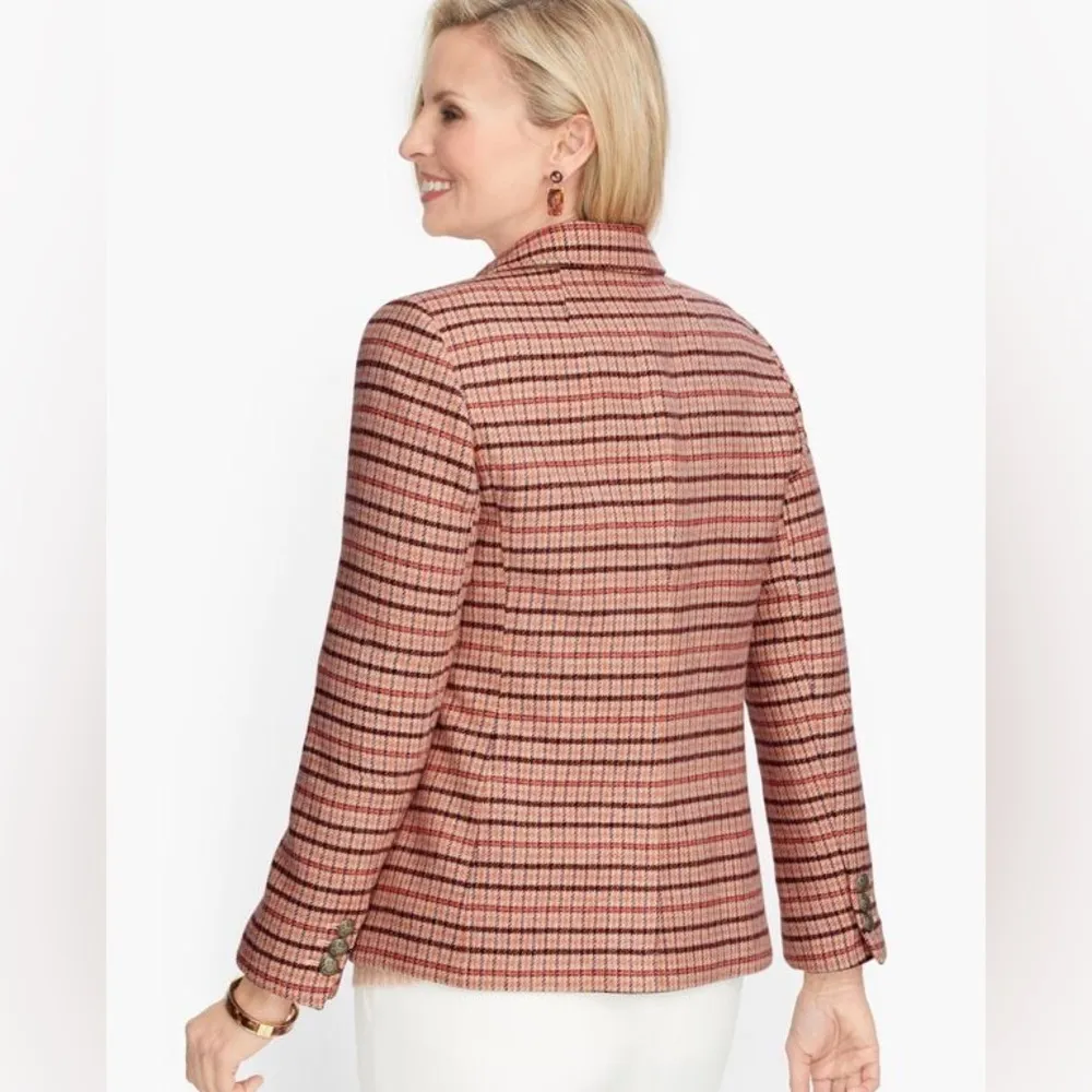 Talbots Classic Shetland Blazer Pink Plaid Wool Business Career Wear Formal - Image 2