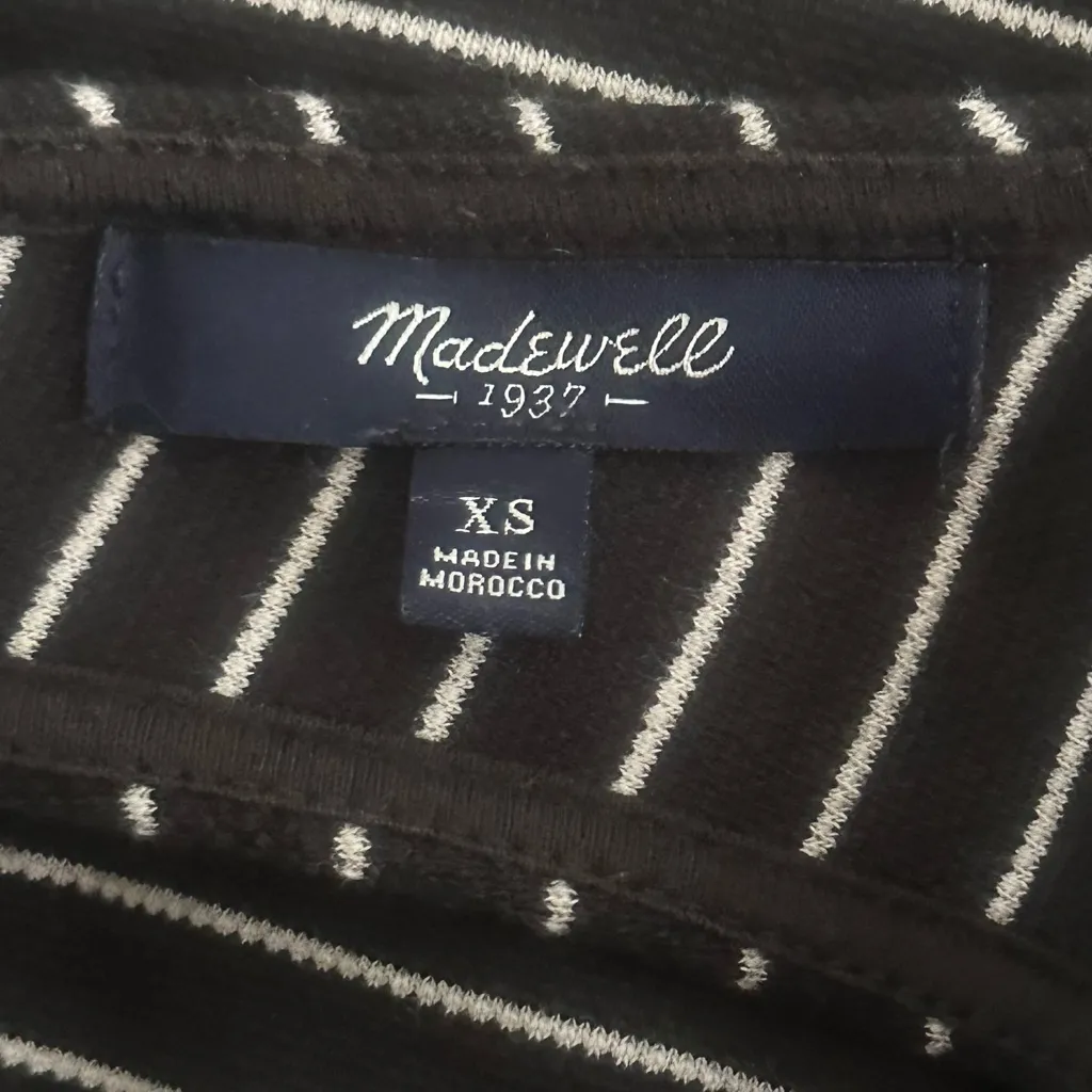 Madewell Pierside Black White Striped A Line Dress Mini Size XS Pockets preppy - Image 5