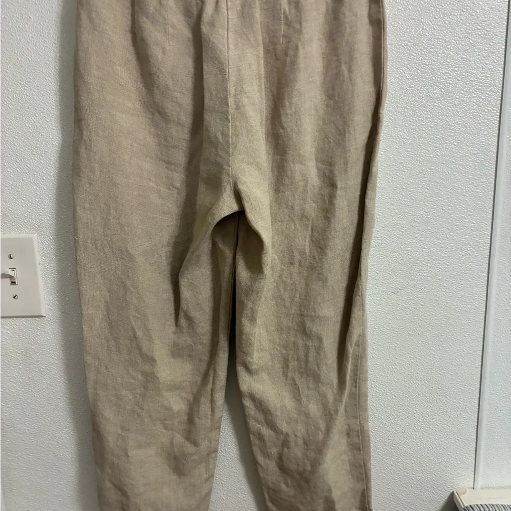 Eileen Fisher Tan Linen Pants PS elastic waist with side zipper - Image 2