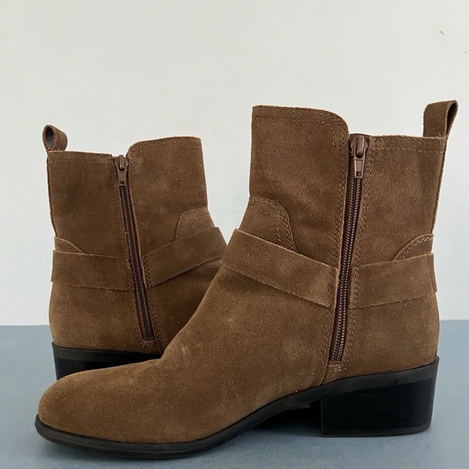 Marc Fisher Dalary Brown Suede Leather Buckle Motorcycle Ankle Boots - Image 4