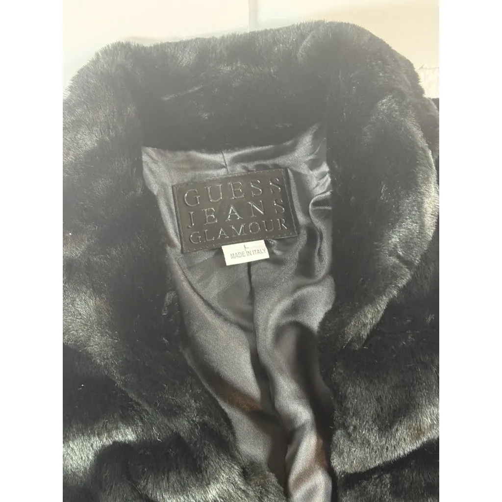 Guess Jeans Glamour faux fur Glam black statement coat Y2K Women’s L Italy - Image 4