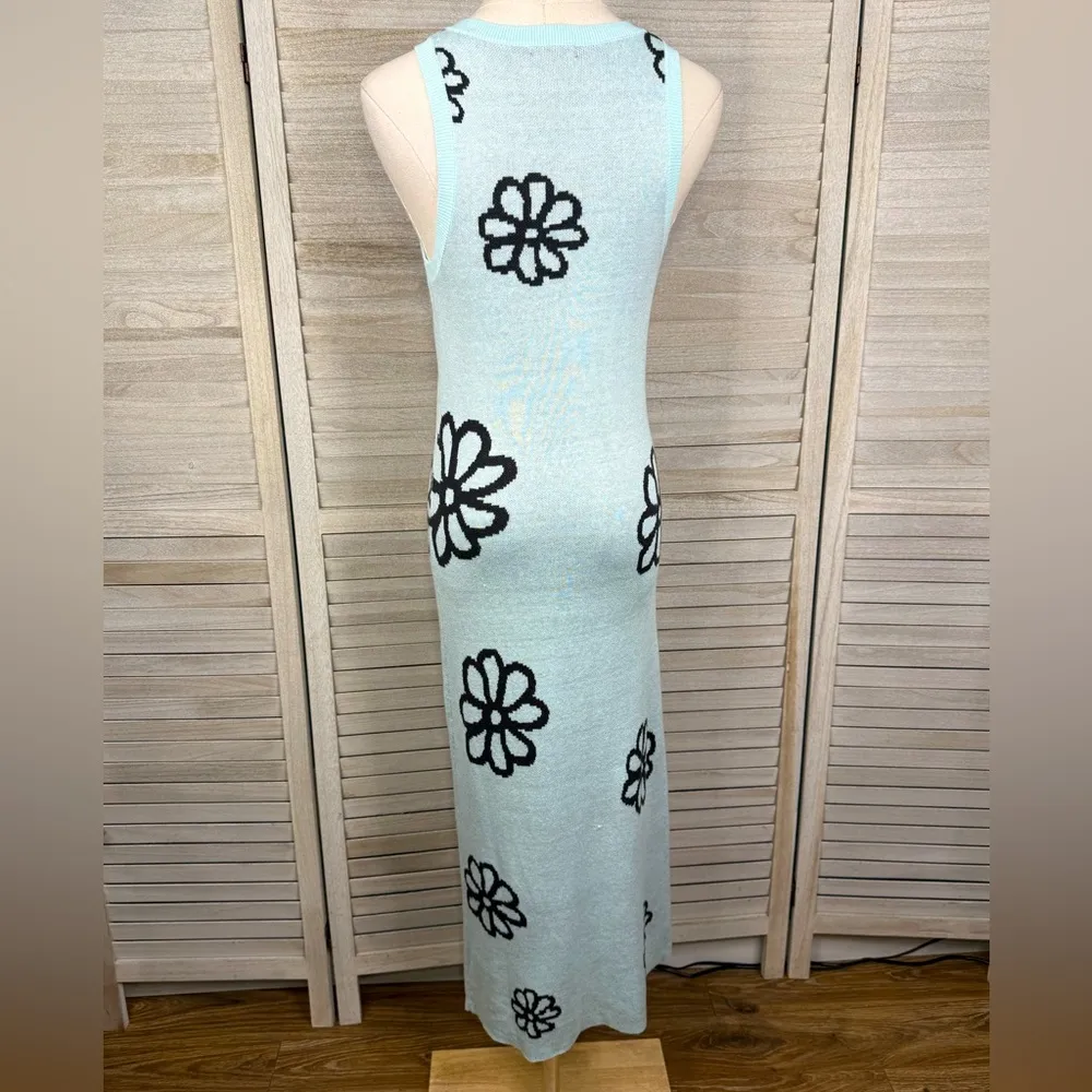 WILD FABLE Sleeveless Knit Sweater Maxi Dress Light Blue/Black Floral Print-M - Image 4
