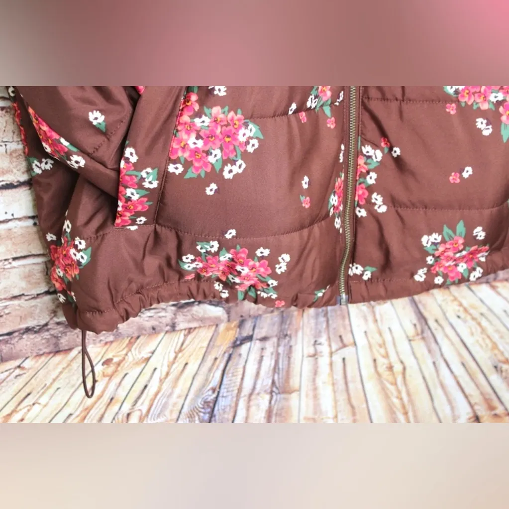 Sonoma Boxy Floral Puffer Jacket - Brown and Pink - Image 3