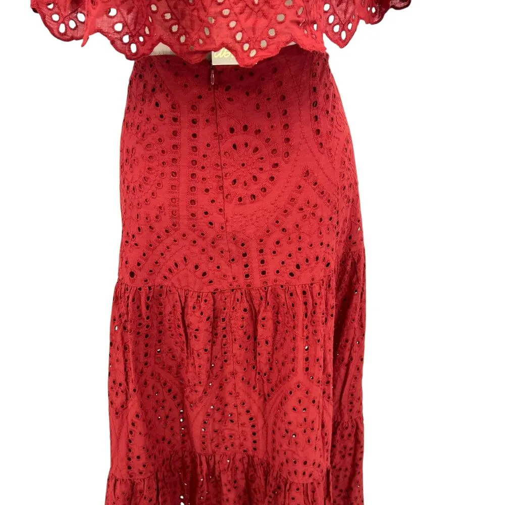 Astra Signature Julie Ruffle Lace Bandeau‎ Tiered Maxi Skirt Set Size 16 Red - Image 9