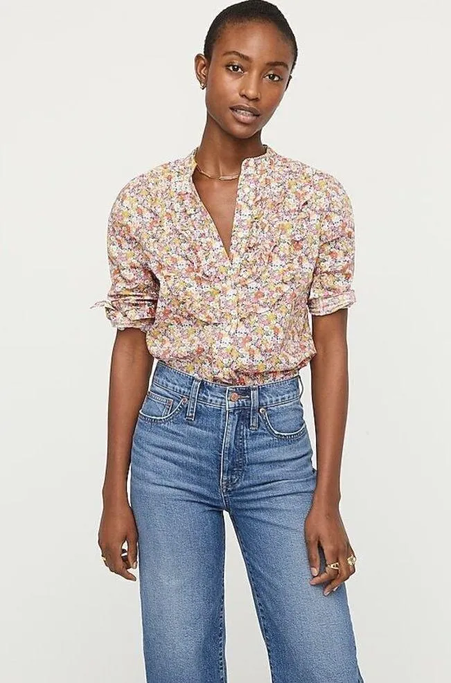 J Crew • Band-collar ruffle-front shirt Liberty Libby floral print button down - Image 6