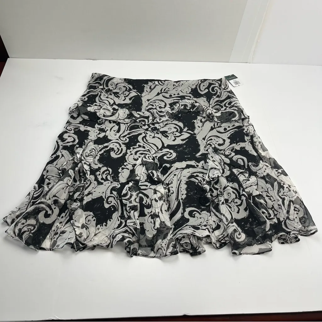 Lauren Ralph Lauren Black Pearl A-Line Midi Skirt Womens SZ XL Sheer Chiffon NEW - Image 2