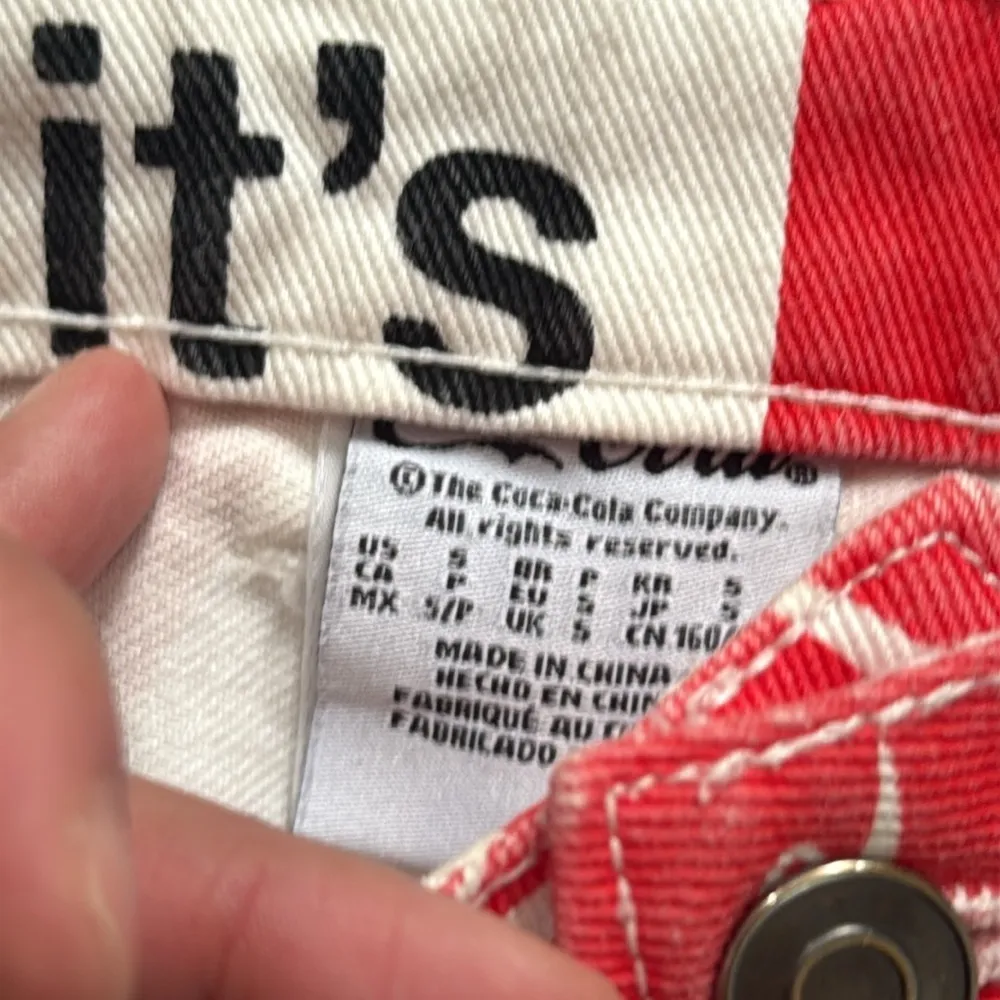 Coca Cola Red and White Jean Shorts Small - Image 4