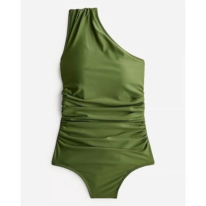 J.CREW Ruched one-shoulder one-piece Swimsuit olive green Women's SIZE 20W‎ new - Image 2
