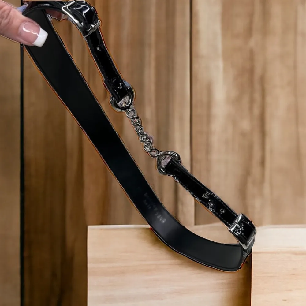 Berkeley Double Buckle Black Silver Patent Leather Belt Womens Small Medium - Image 5