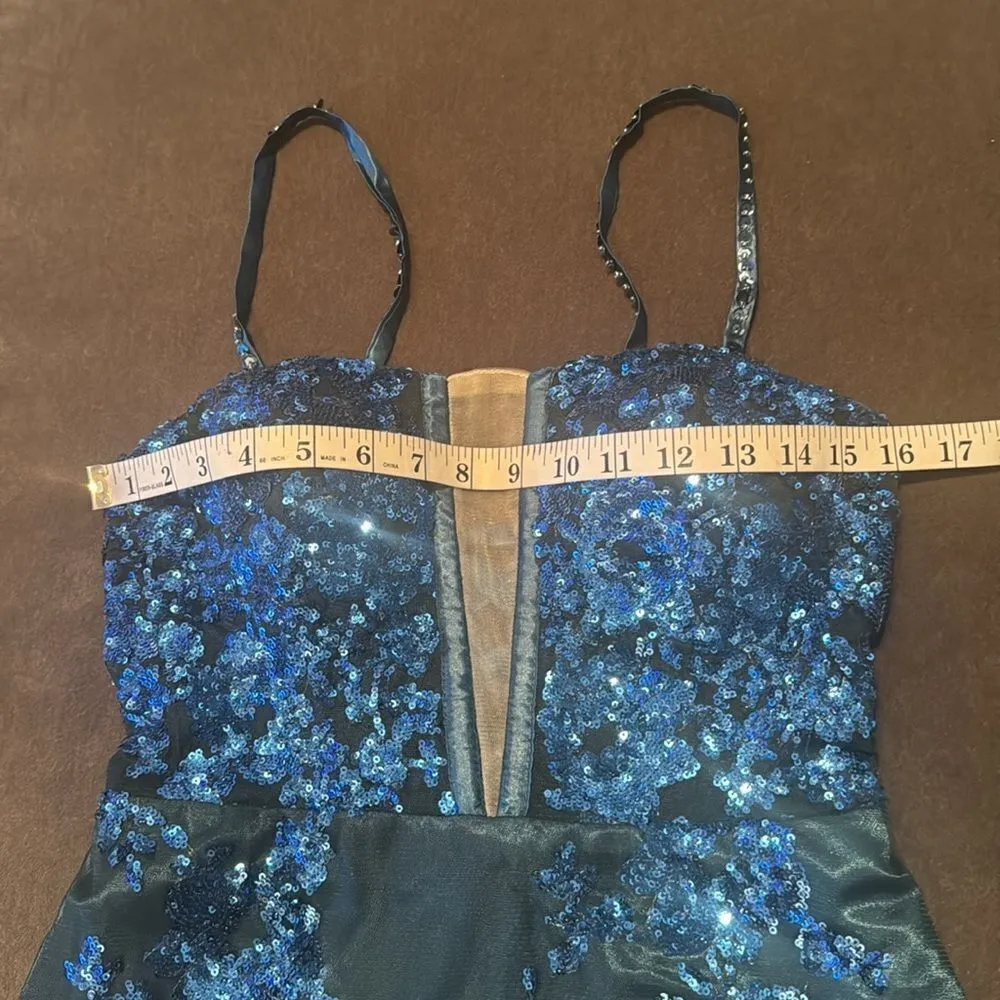 Women’s Blue/Green Mermaid Fit Prom Party Dress Sparkly Sequins Leg Slit Size 2 Blue - Image 11