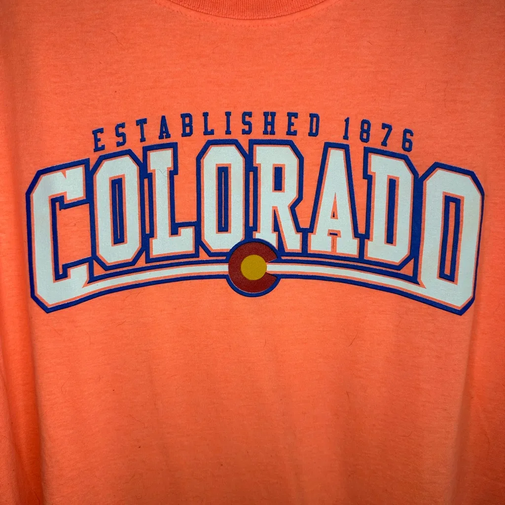 🧡Y2K Vintage Colorado Graphic Neon Orange Long Sleeve Tee Shirt Size L - Image 2